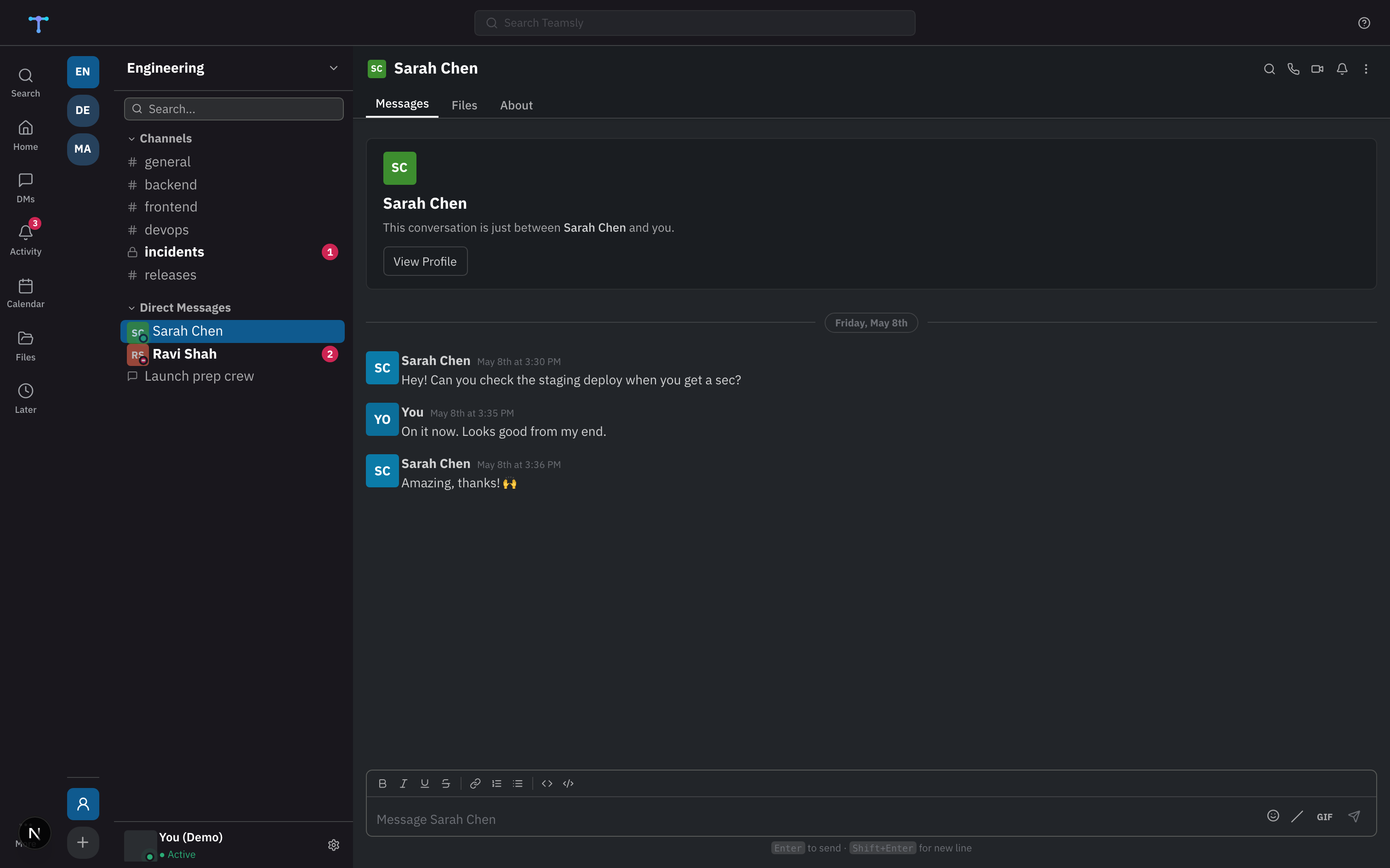 Teamsly direct message view